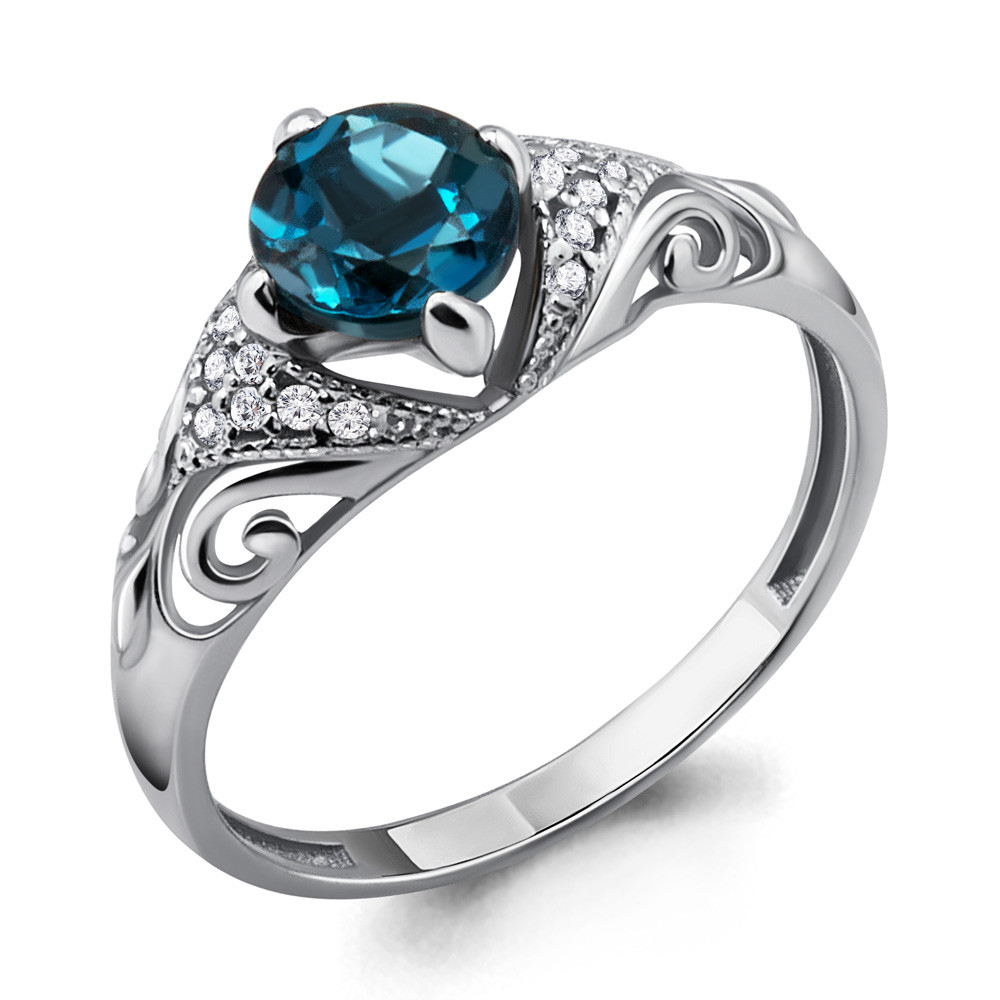 Серебряное кольцо с топазом лондон и топазом AQUAMARINE (#409874)