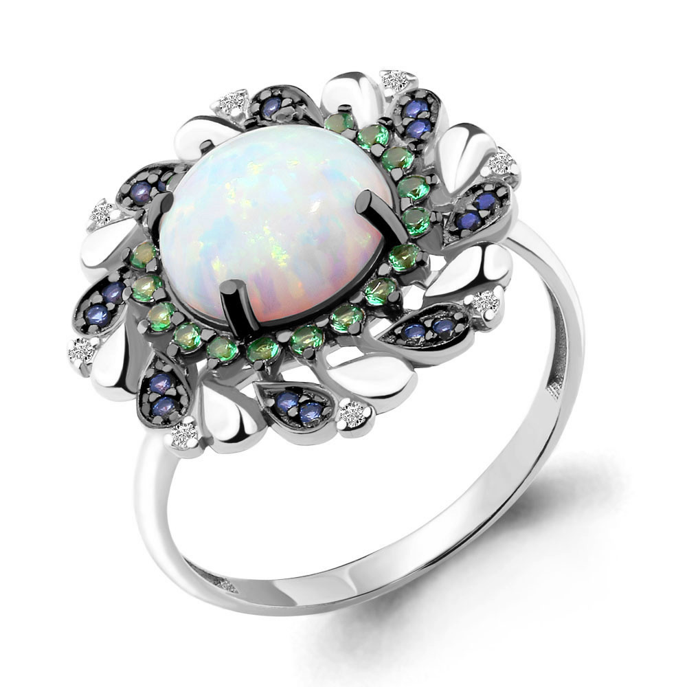 Серебряное кольцо с фианитом и нано кристаллом AQUAMARINE (#657242)