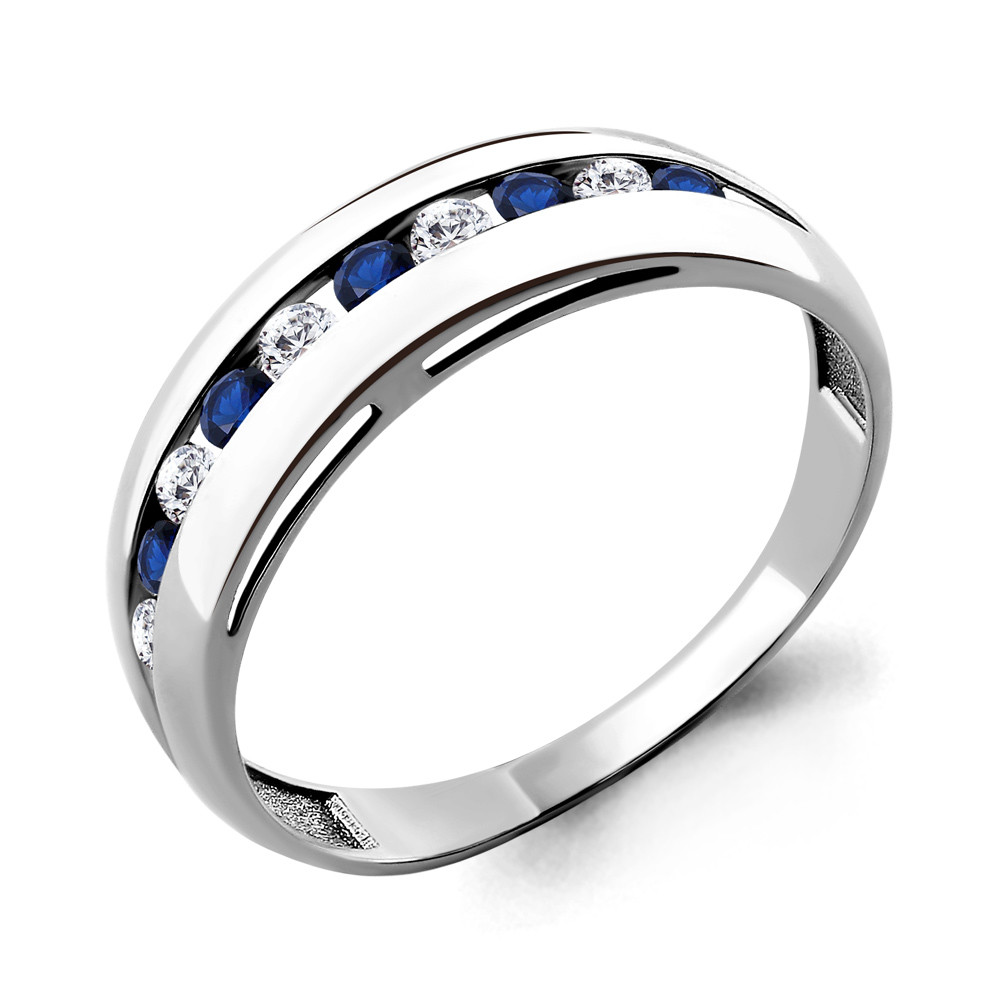 Серебряное кольцо с фианитом и нано сапфиром AQUAMARINE (#689108)