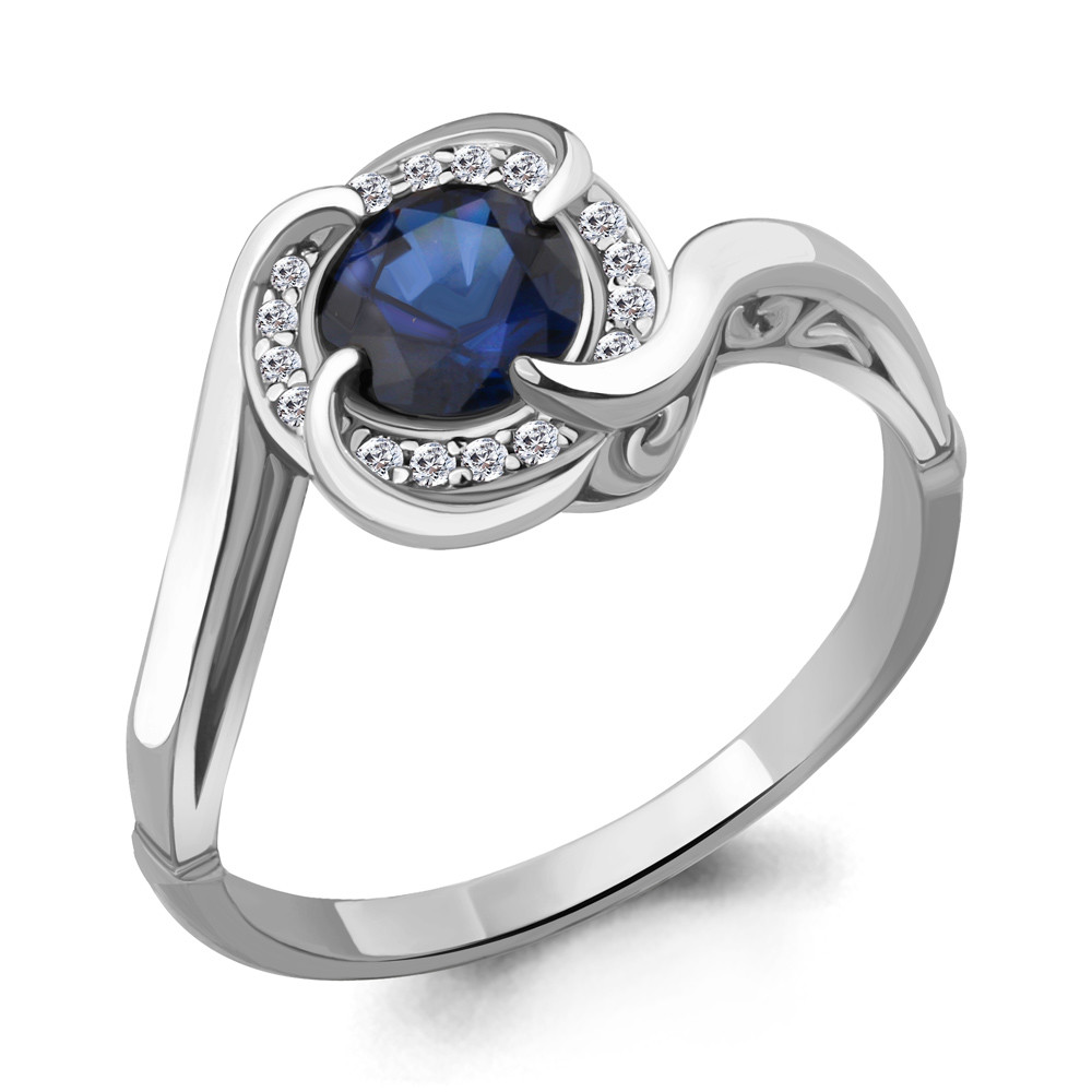 Серебряное кольцо с фианитом и нано сапфиром AQUAMARINE (#632282)