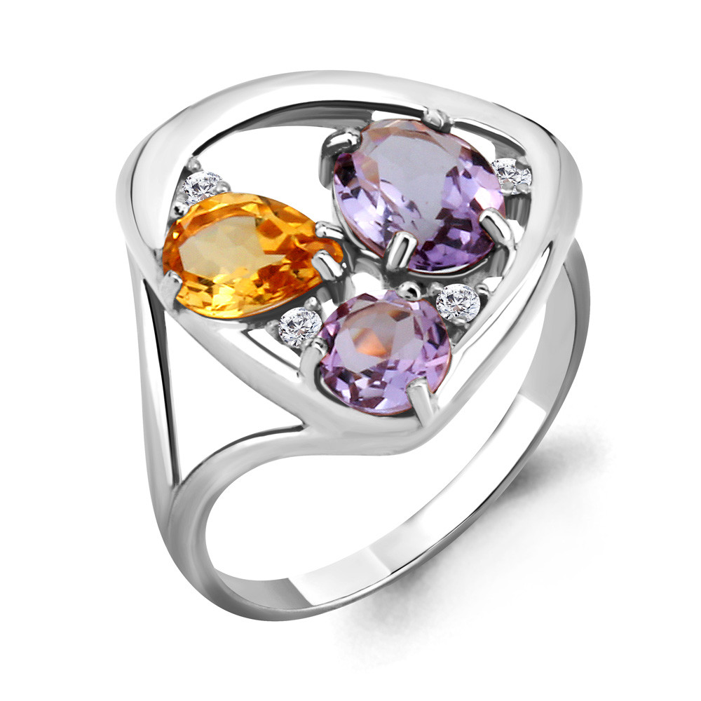 Серебряное кольцо с цитрином и аметистом AQUAMARINE (#703639)