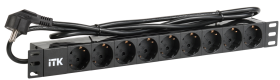 ITK PH22-9D1 PDU 9 розеток DIN49440 (нем. cтанд.) 1U, шнур 2м вилка DIN49441 (нем. станд.), алюминиевый профиль, черный