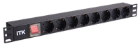 ITK PH12-8D3 PDU 8 розеток нем. стандарт, с LED выключателем,1U, без шнура, вх. C14, алюминиевый профиль