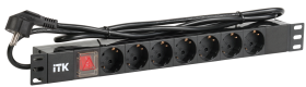 ITK PH12-7D1 PDU 7 розеток нем. стандарт, с LED выключателем,1U, шнур 2м вилка нем. стандарт, алюминиевый профиль
