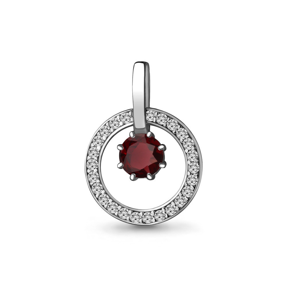 Серебряная подвеска с гранатом и фианитом AQUAMARINE #708975