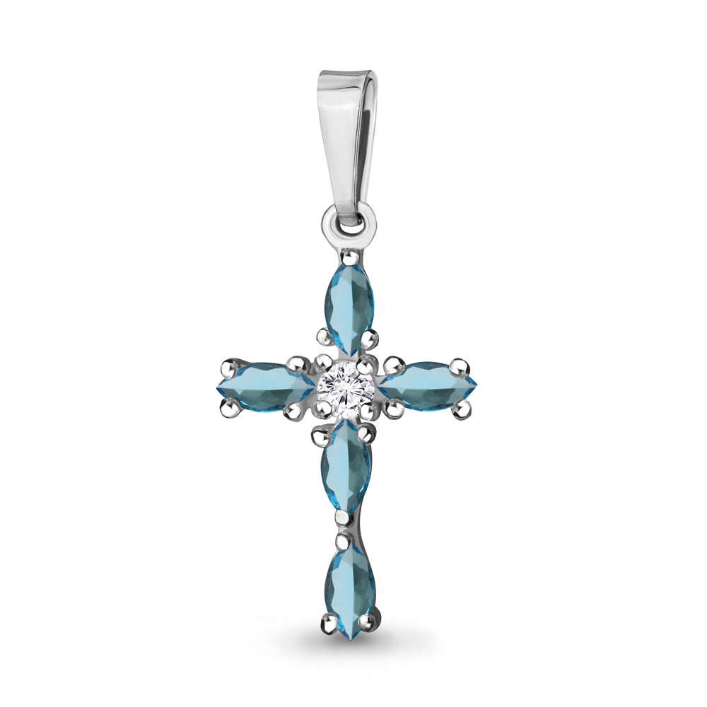 Серебряная подвеска со стеклом и фианитом AQUAMARINE #712442