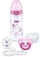 NUK Набор подарочный 3 предмета (бутылка FС+, пустышка, цепочка) ЗИМА розовый