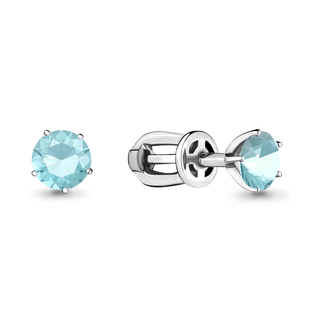 Серебряные серьги-пуссеты со стеклом AQUAMARINE (#712482)
