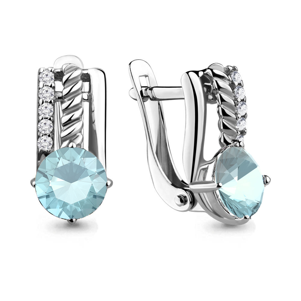 Серебряные серьги-классические со стеклом AQUAMARINE (#657303)