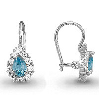 Серебряные Серьги-подвески со стеклом и шпинелью синт. AQUAMARINE (#407206)
