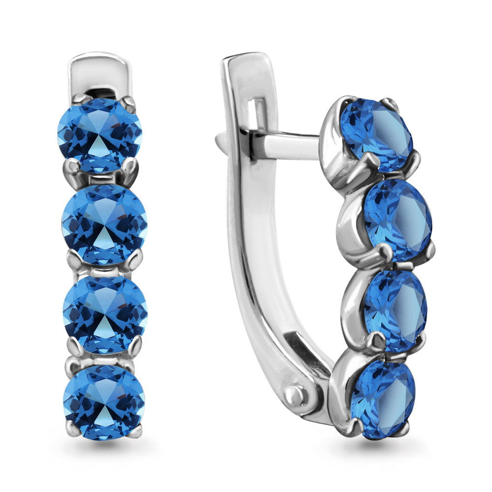 Серебряные серьги-классические с топазом лондон и фианитом AQUAMARINE (#447713)