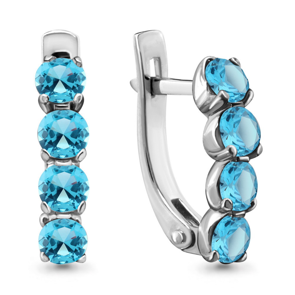 Серебряные серьги-классические с топазом свисс и топазом AQUAMARINE (#407750)