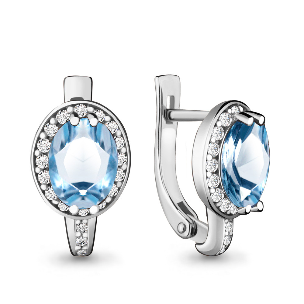 Серебряные серьги-классические с топазом свисс и топазом AQUAMARINE (#632249)