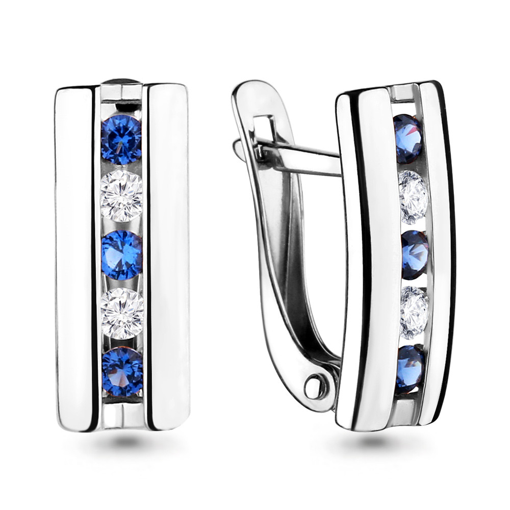 Серебряные серьги-классические с фианитом AQUAMARINE (#689112)