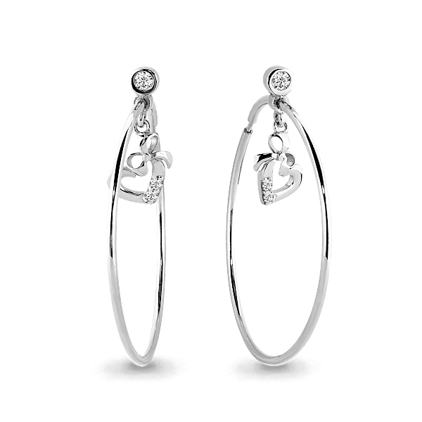 Серебряные серьги-кольца с фианитом AQUAMARINE (#676007)