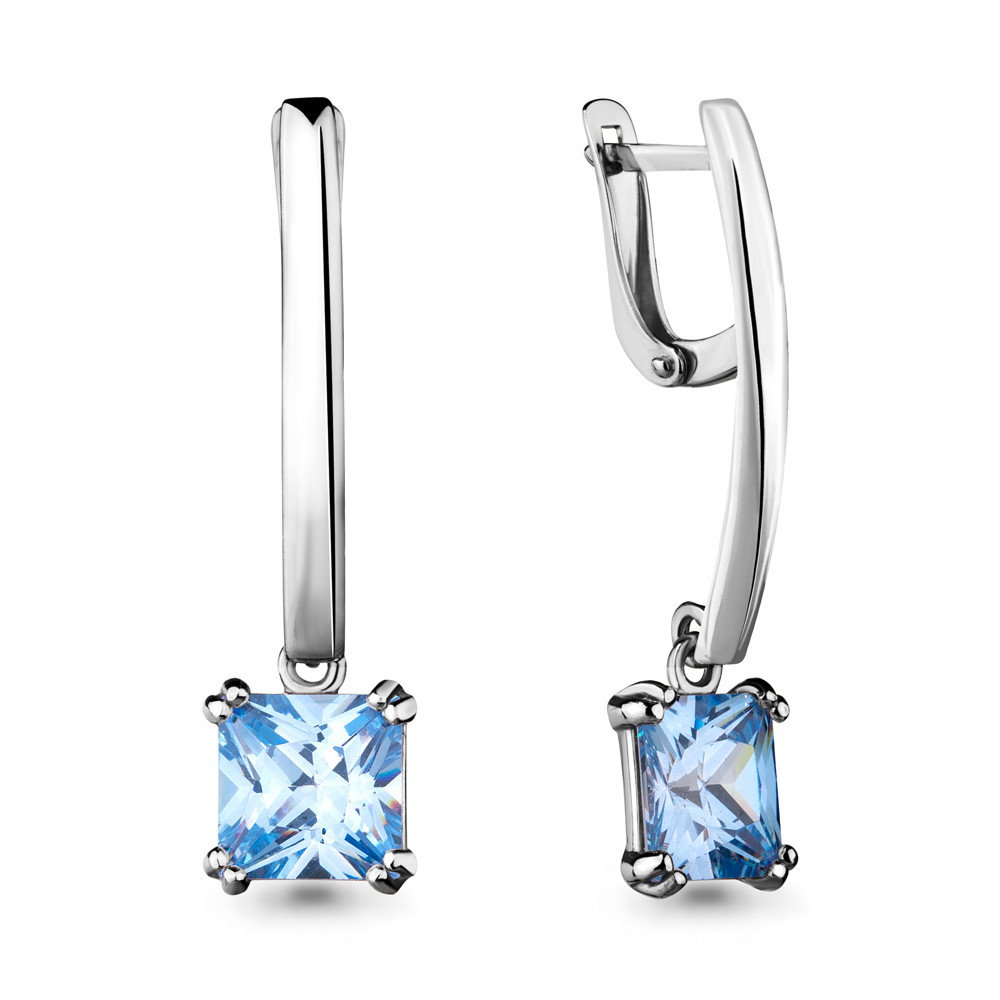Серебряные Серьги-подвески с фианитом AQUAMARINE (#675757)