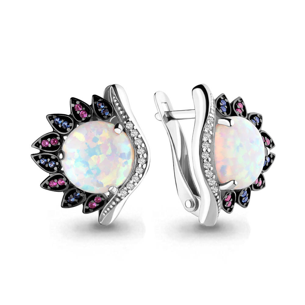 Серебряные серьги-классические с фианитом и нано кристаллом AQUAMARINE (#657258)
