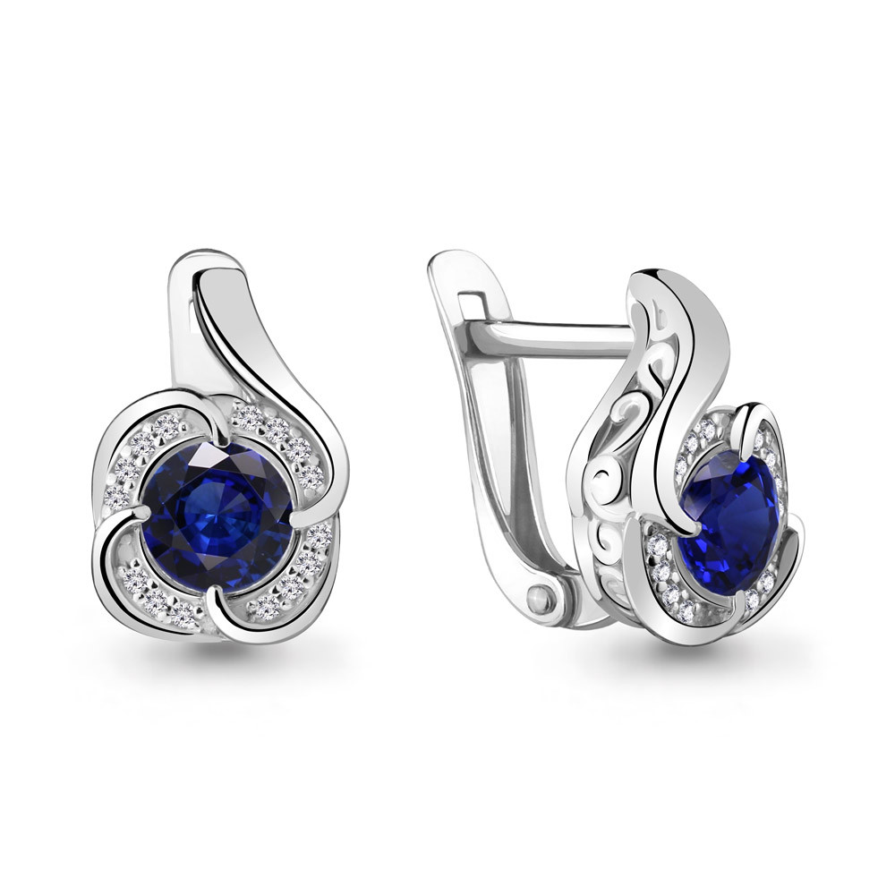 Серебряные серьги-классические с фианитом и наносапфиром синт. AQUAMARINE (#632295)