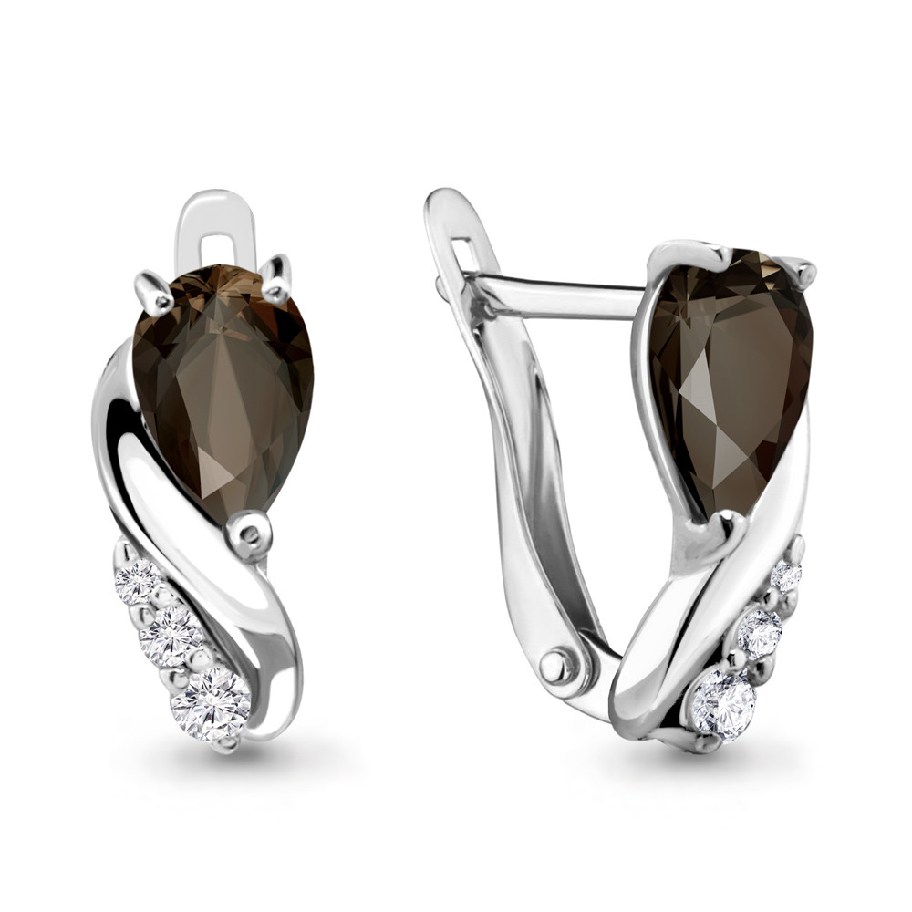 Серебряные серьги-классические с кварцем дымчатым и кварцем AQUAMARINE (#698475)