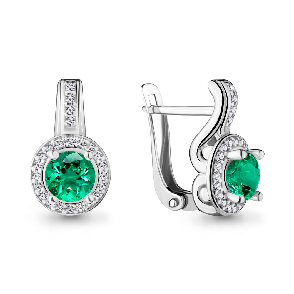 Серебряные серьги-классические с наноизумрудом синт. AQUAMARINE (#712479)