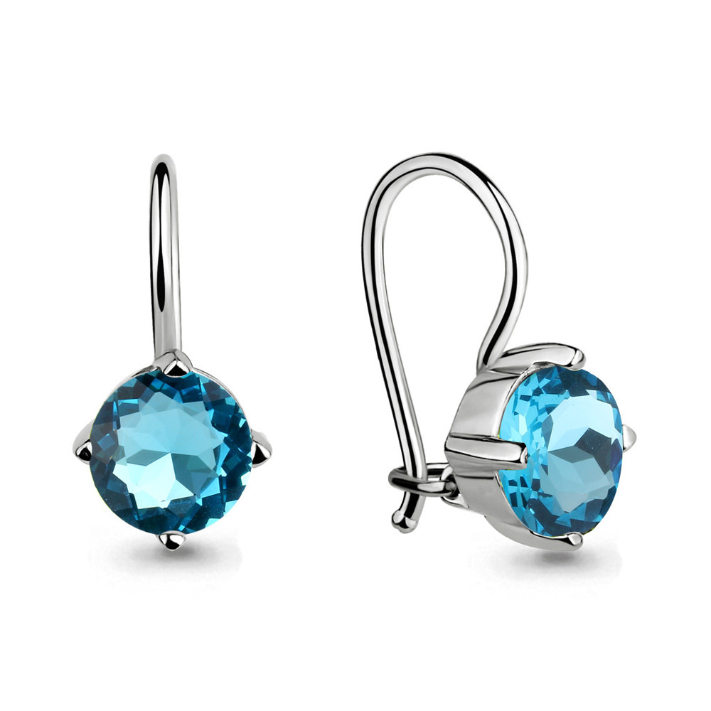 Серебряные Серьги-подвески со стеклом AQUAMARINE (#711601)