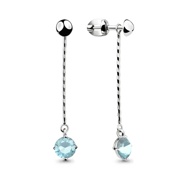 Серебряные Серьги-подвески со стеклом AQUAMARINE (#657305)