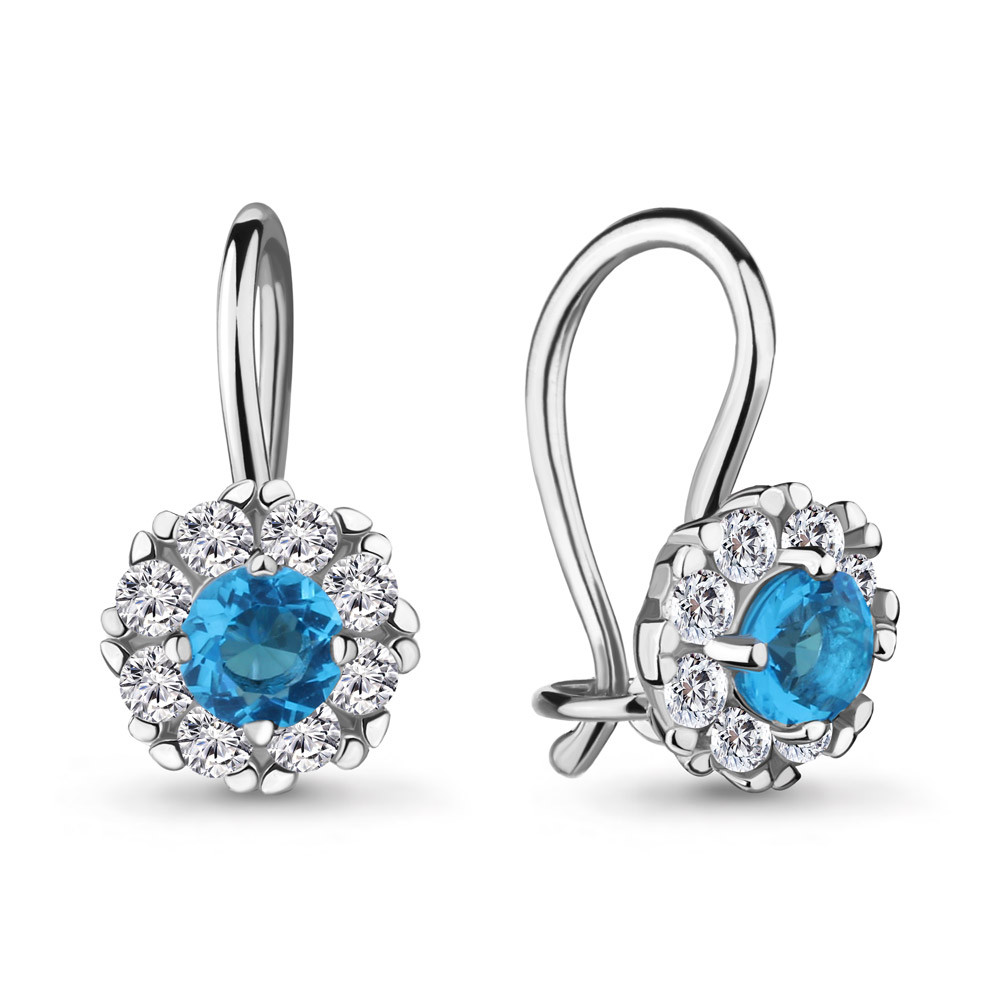 Серебряные Серьги-подвески со стеклом и фианитом AQUAMARINE (#711576)