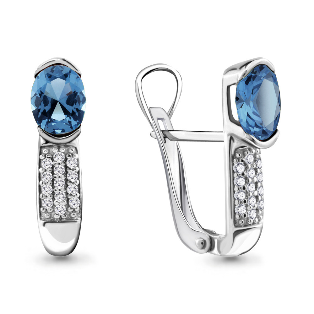 Серебряные серьги-классические с топазом и шпинелью синт. AQUAMARINE (#607326)