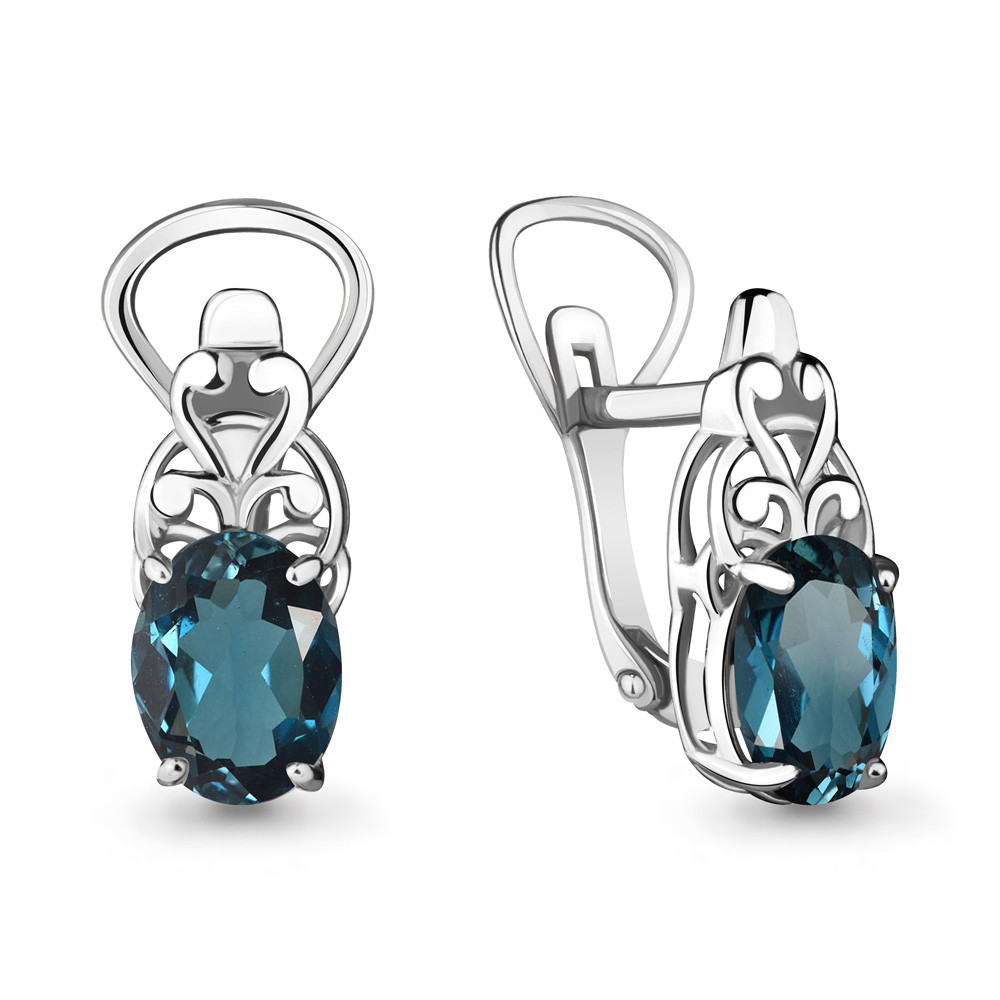 Серебряные серьги-классические с топазом лондон AQUAMARINE (#635856)