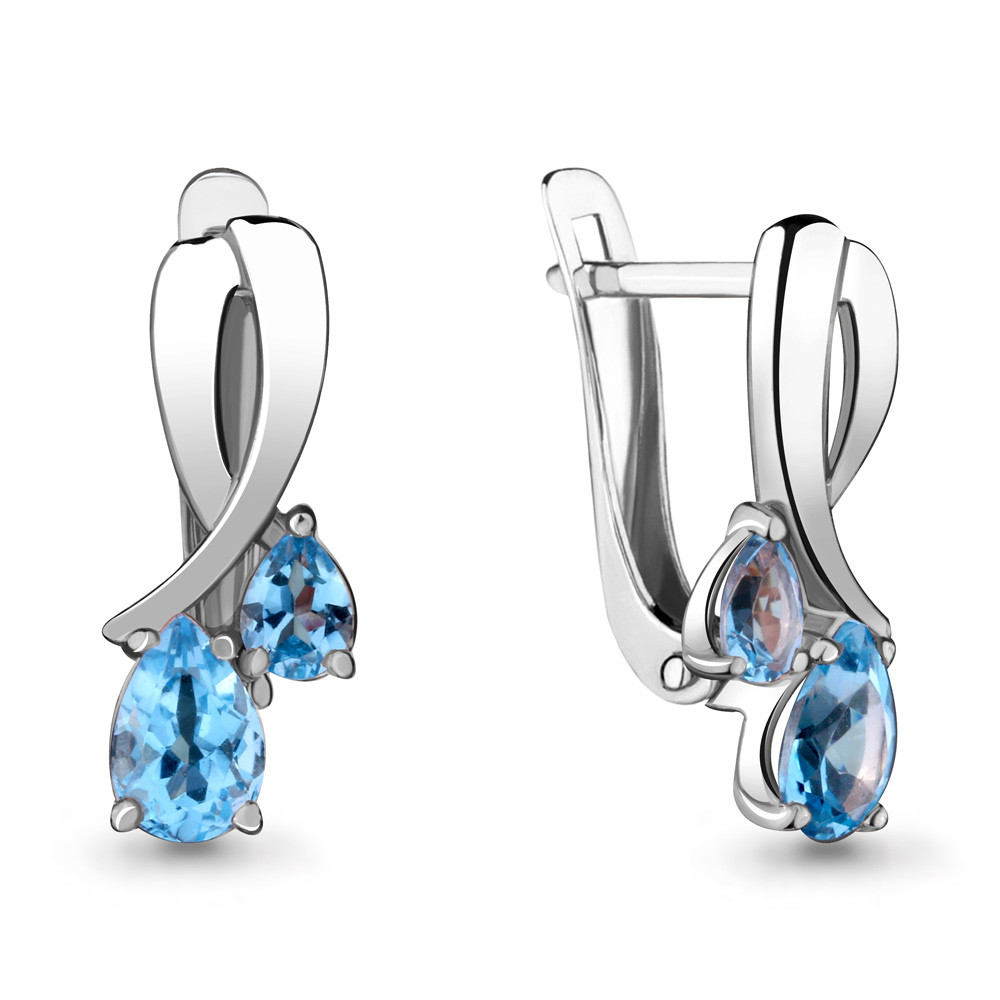Серебряные Серьги-подвески с топазом свисс AQUAMARINE (#709050)