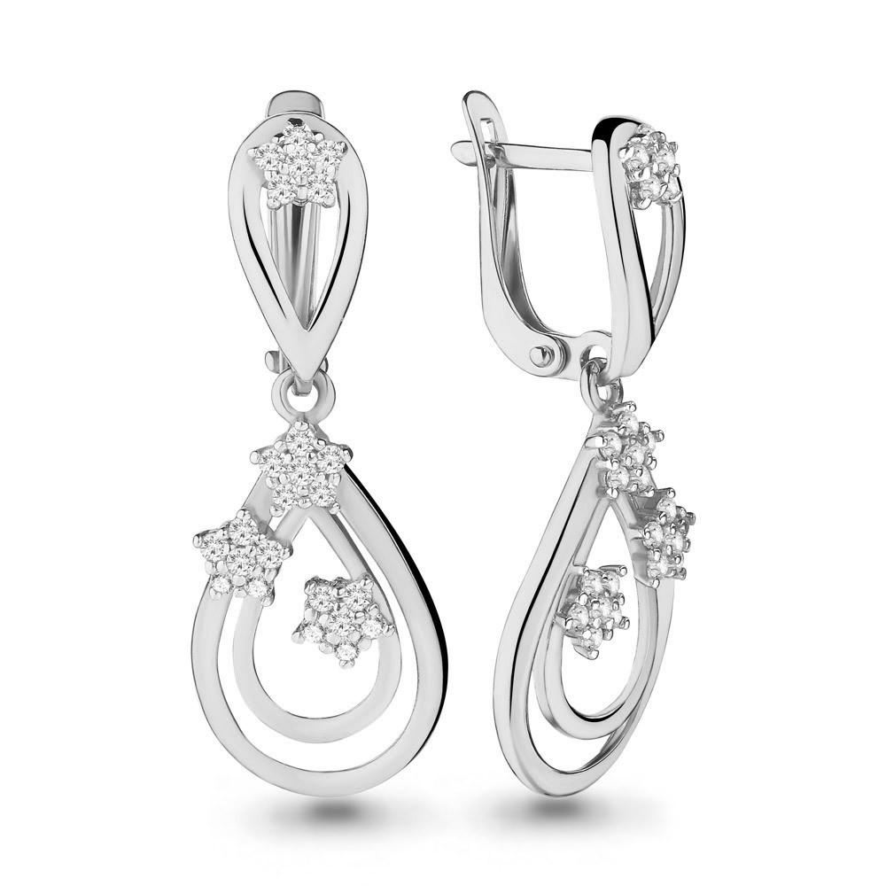 Серебряные Серьги-подвески с фианитом AQUAMARINE (#657308)