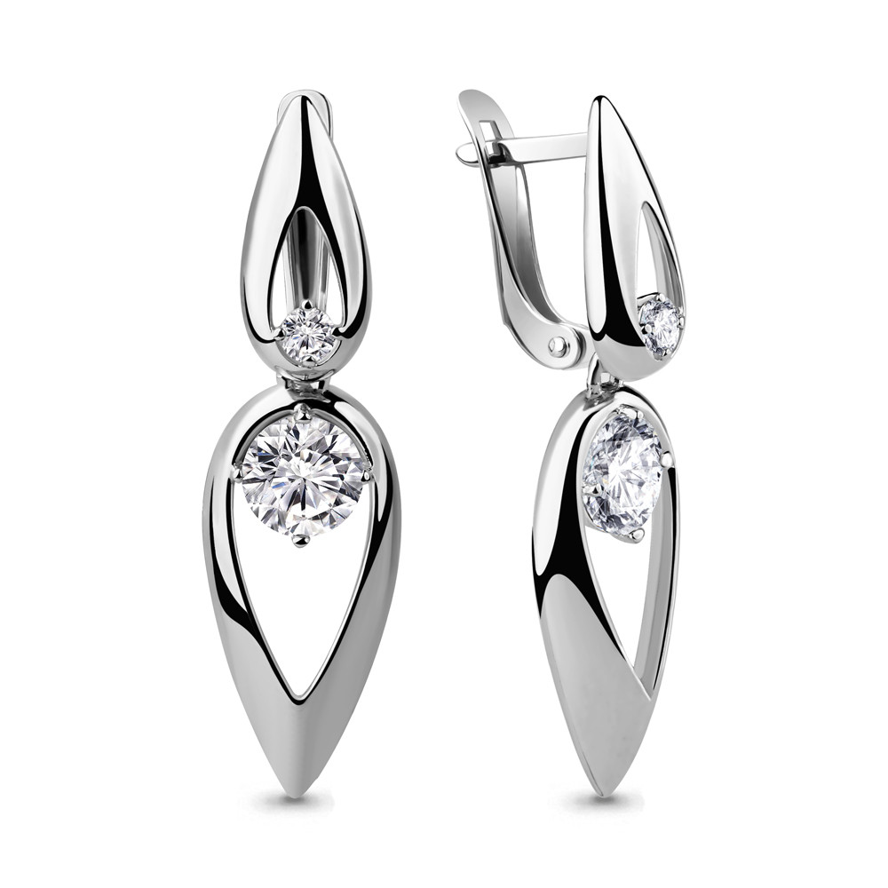 Серебряные Серьги-подвески с фианитом AQUAMARINE (#711543)