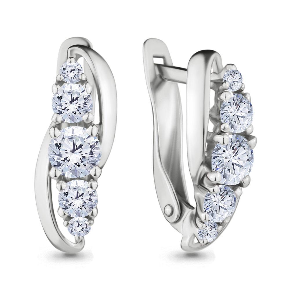 Серебряные серьги-классические с фианитом Swarovski и фианитом AQUAMARINE (#711531)