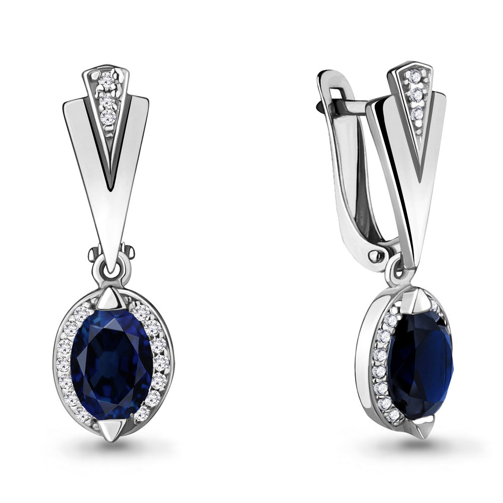 Серебряные Серьги-подвески с фианитом и наносапфиром синт. AQUAMARINE (#608341)