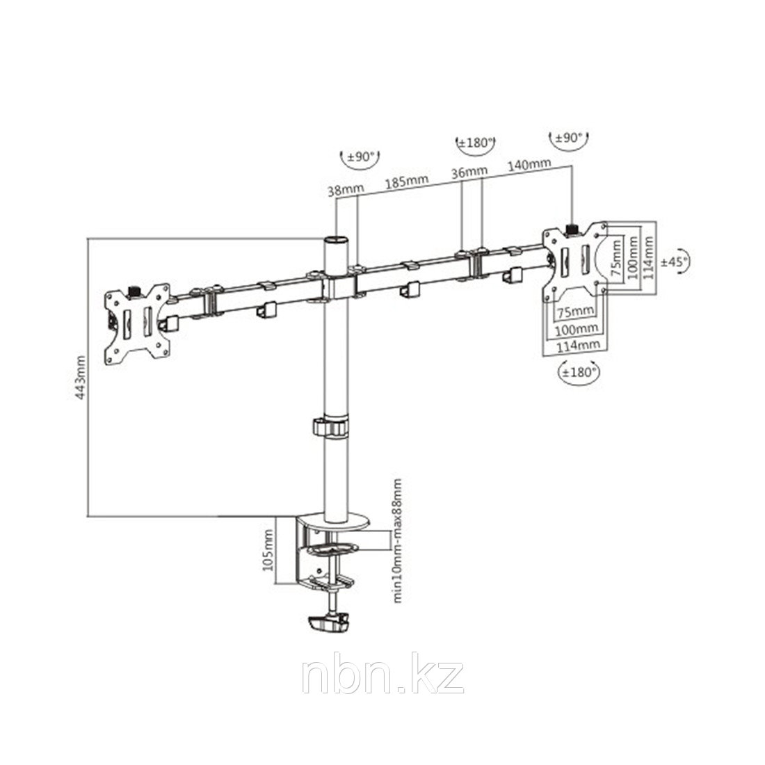 Настольный кронштейн Brateck LDT12-C024N для 2-х мониторов (13"-32") - фото 3 - id-p71701671