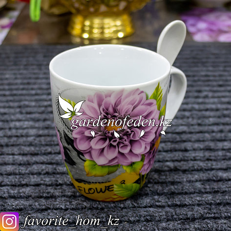 Кружка с ложечкой, с декором. Материал: Керамика. Цвет: Разные цвета., фото 2