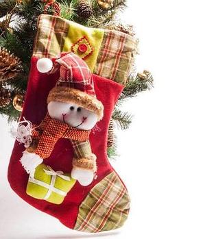 Рождественский носок для подарков со Снеговиком, красный