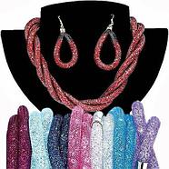 Комплект ожерелье плетенное и серьги «Звездная пыль» (Черный), фото 2