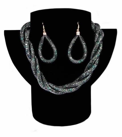 Комплект ожерелье плетенное и серьги «Звездная пыль» (Зеленый)
