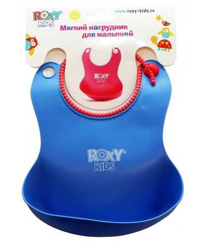 Нагрудник мягкий для кормления с кармашком и застежкой Roxy Kids RB-401 (Синий) - фото 3 - id-p71727225