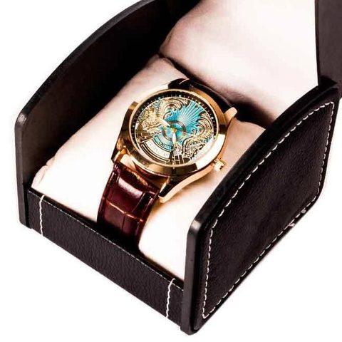 Часы мужские кварцевые «Kazakhstan Collection» с изображением герба (Чёрный, серебряный циферблат) - фото 1 - id-p71728306