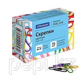 Скрепки OfficeSpace 28 мм, цветные, 70 шт/упак