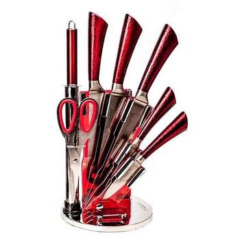 Набор ножей из нержавеющей стали на подставке KITCHEN KING [8 предметов] (Красный)