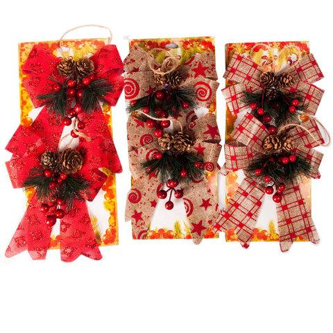 Набор новогодних украшений «Бантик с шишками», 2 штуки (Красный)