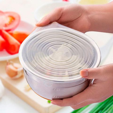 Набор из 6 силиконовых многоразовых натяжных крышек для посуды Silicone Sealing Lids - фото 9 - id-p71731273