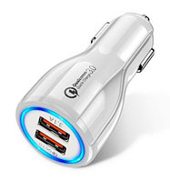 Зарядное устройство от прикуривателя {2 USB, QC 3.0, 3.1A} GETIHU с подсветкой и быстрой зарядкой (Белый)