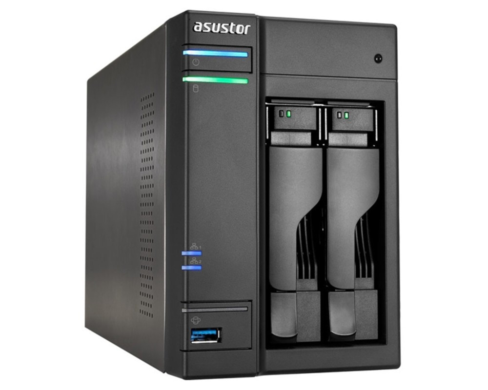 Сетевой накопитель ASUSTOR AS6302T 2-Bay NAS, Intel Celeron Dual-Core, 2GB SO-DIMM DDR3L, 1GbE x 2, USB 3.0 Type A x3 & USB 3.0 Type C x1, WoW, спящий