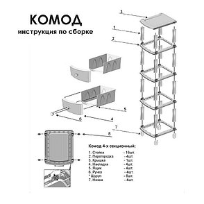 Комод широкий "Маки" 4-х секционный пластиковый, М2264, фото 4