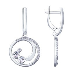 Серебряные серьги-подвески с фианитом SOKOLOV (94023002)