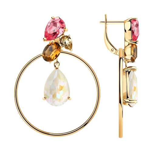 Серебряные серьги-подвески с фианитом Swarovski SOKOLOV (93020950)